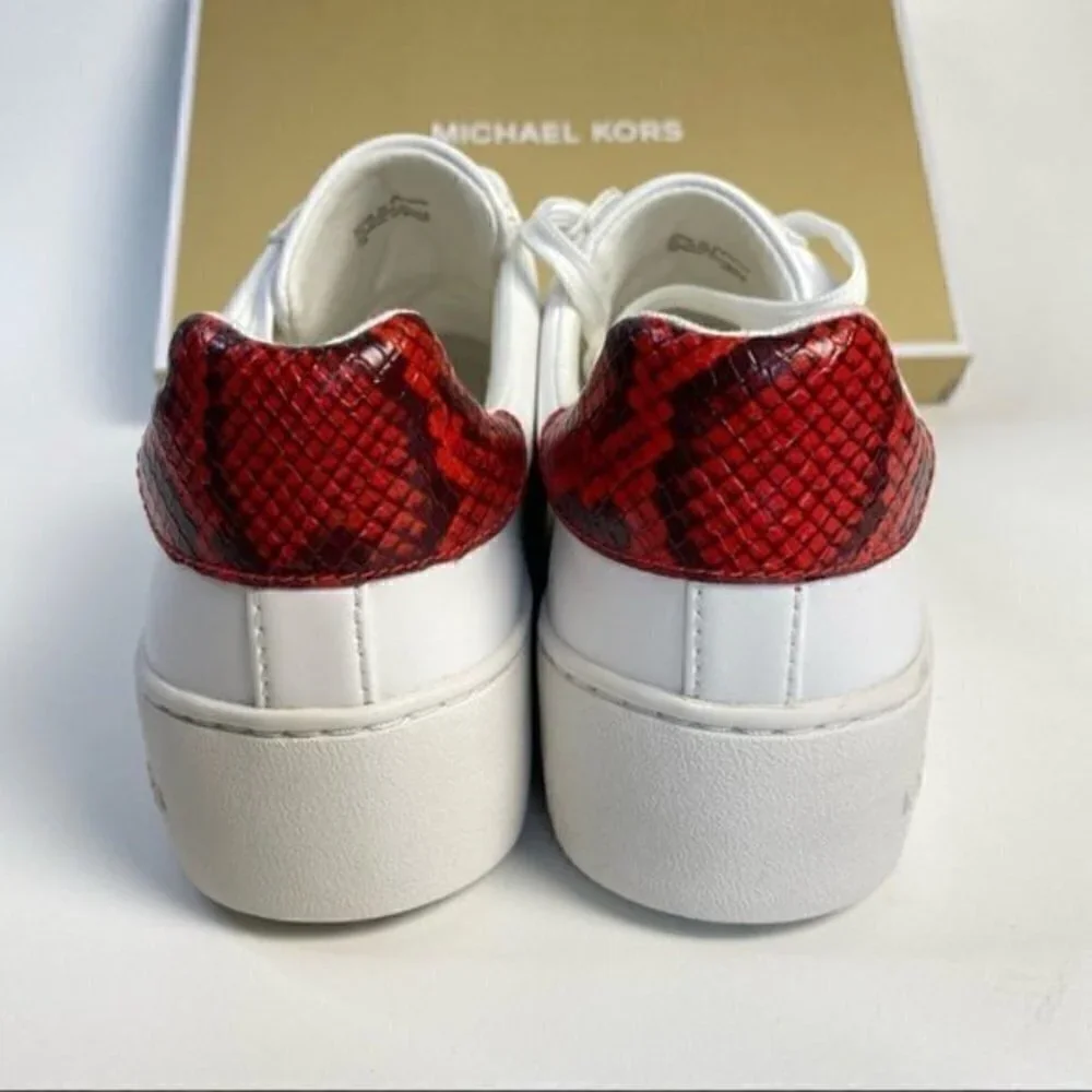 Michael Kors Poppy Lace Up White Leather Sneakers Shoes size 9